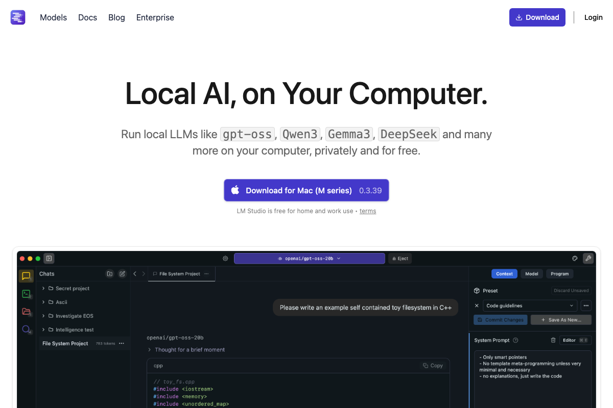 Captura de pantalla de LM Studio