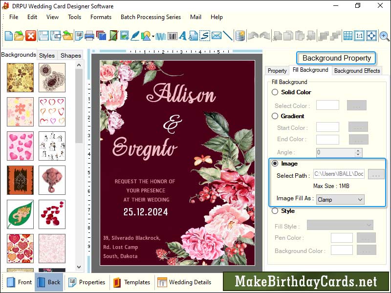 Captura de pantalla de Wedding Card Designing Software