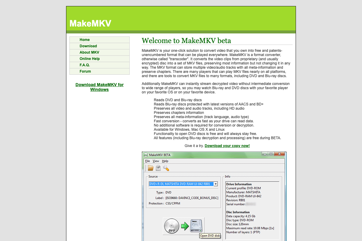 Captura de pantalla de MakeMKV