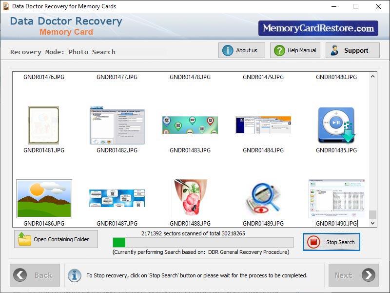 Captura de pantalla de Memory Card Restore Application