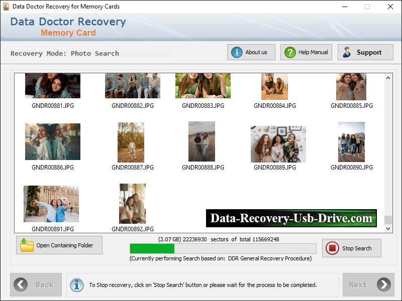 Captura de pantalla de Memory Card Restore Software
