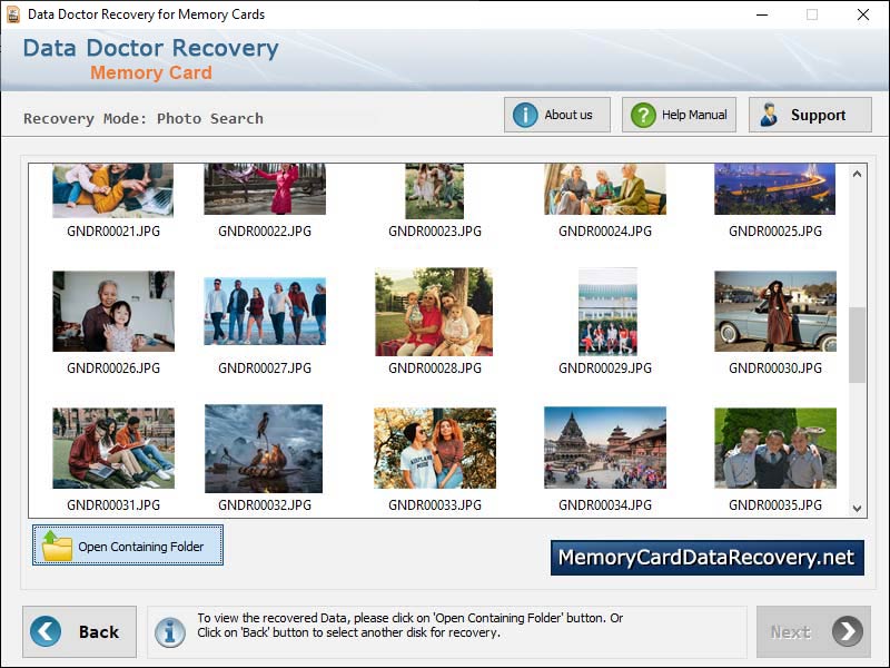 Captura de pantalla de Memory Card Restore App