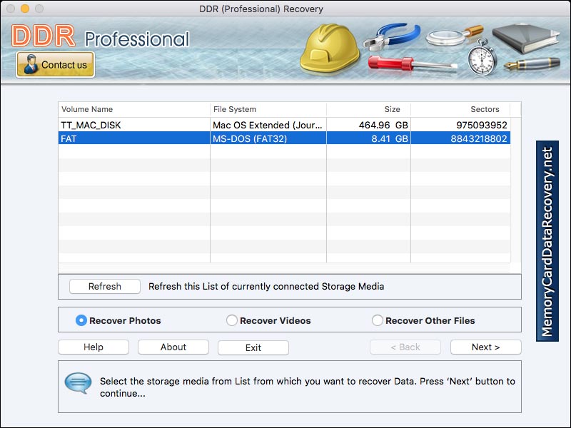 Captura de pantalla de Mac Card Data Recovery