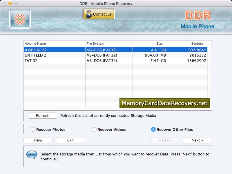 Captura de pantalla de Mac Mobile Data Restore