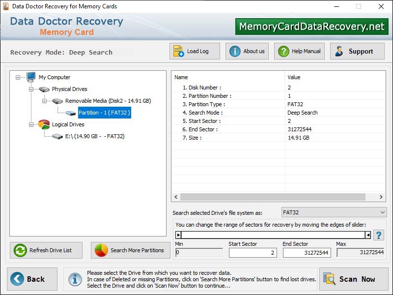 Captura de pantalla de SD Data Recovery Software