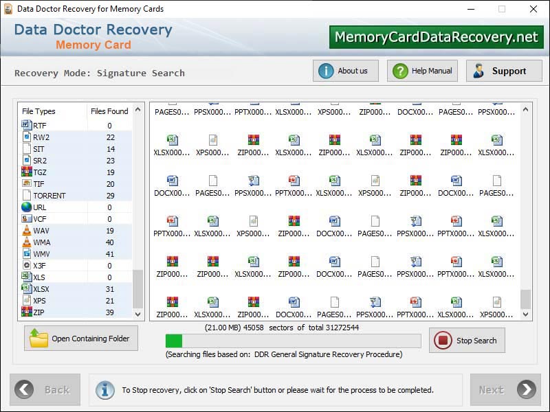 Captura de pantalla de Data Recovery for Memory Card