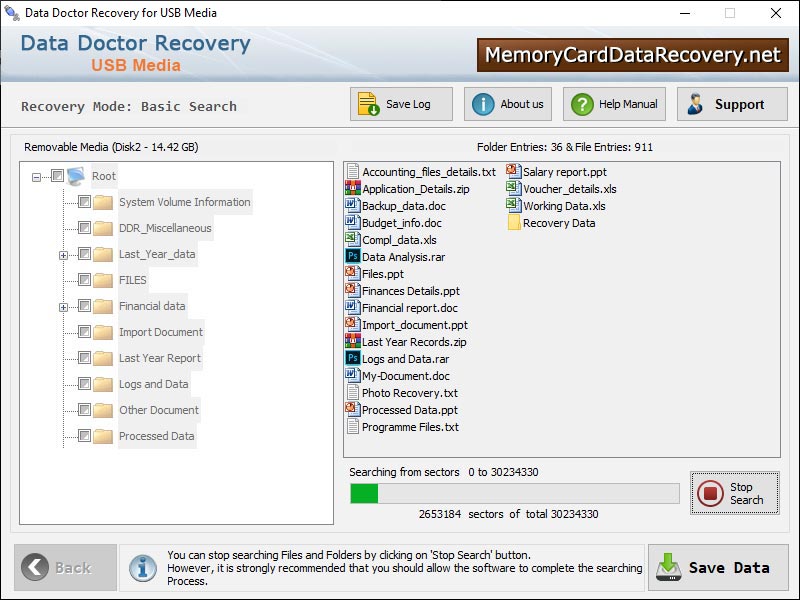 Captura de pantalla de Removable Media Data Recovery App