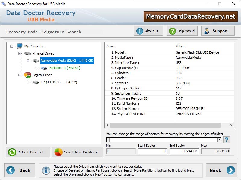 Captura de pantalla de Removable Media Data Restore
