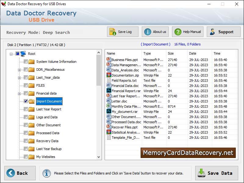 Captura de pantalla de USB Drive Data Recovery