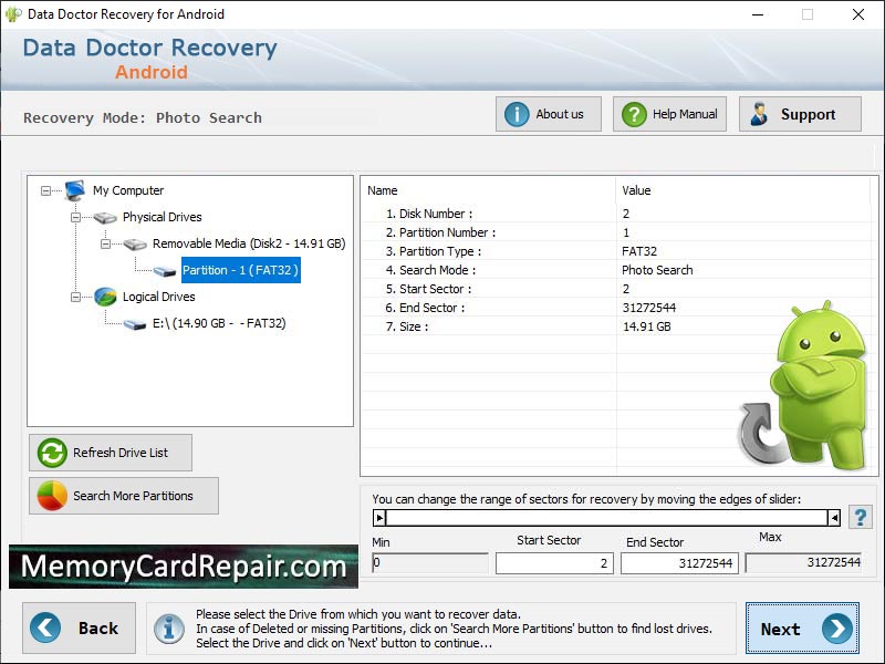 Captura de pantalla de Android Data Repair Software