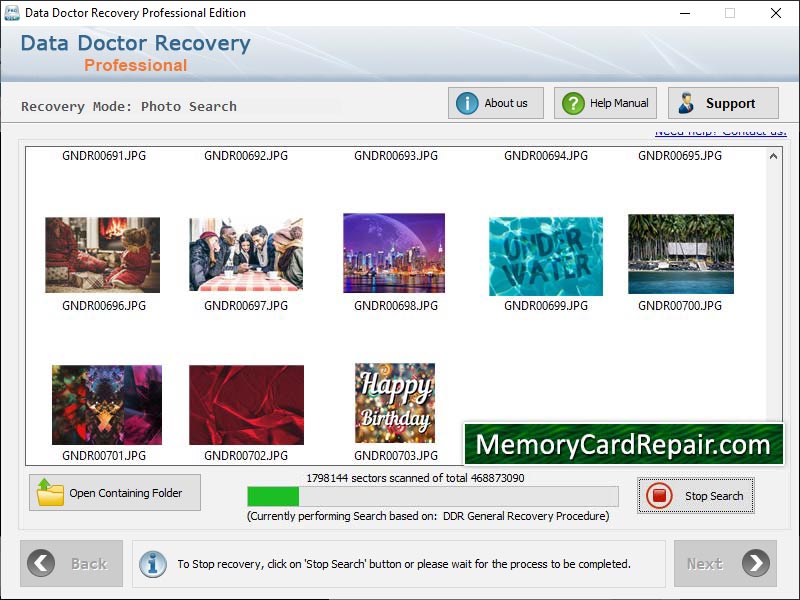 Captura de pantalla de Memory Card Recovery App