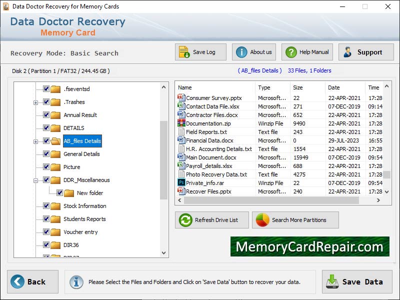 Captura de pantalla de Memory Card Recovery Application