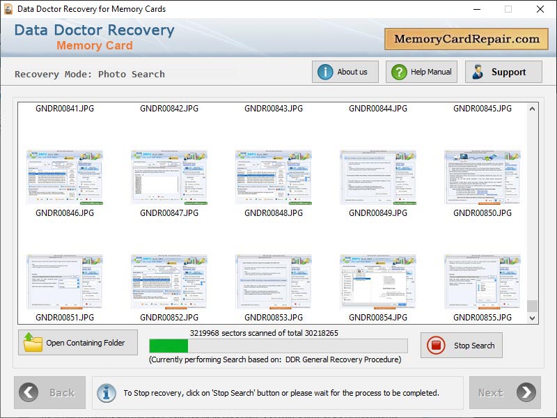 Captura de pantalla de Memory Card Retrieve Software