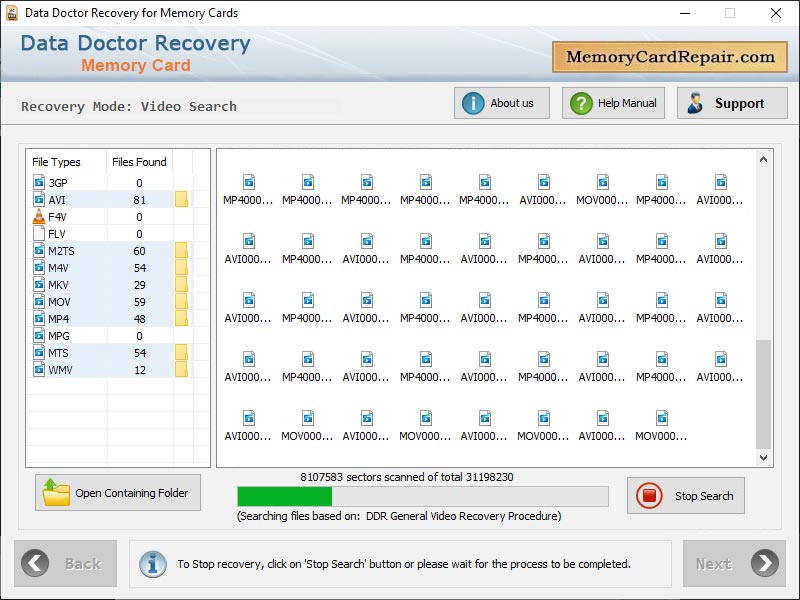 Captura de pantalla de Memory Card Recover App