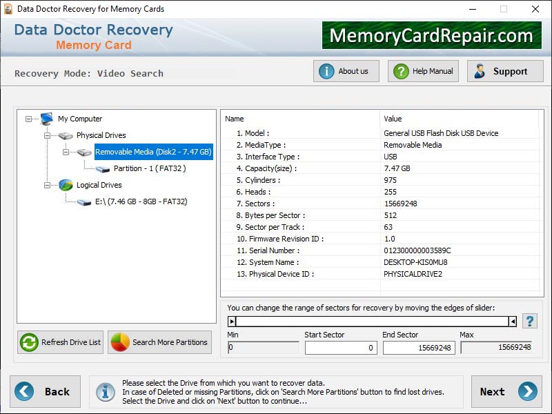 Captura de pantalla de Memory Card Data Repair