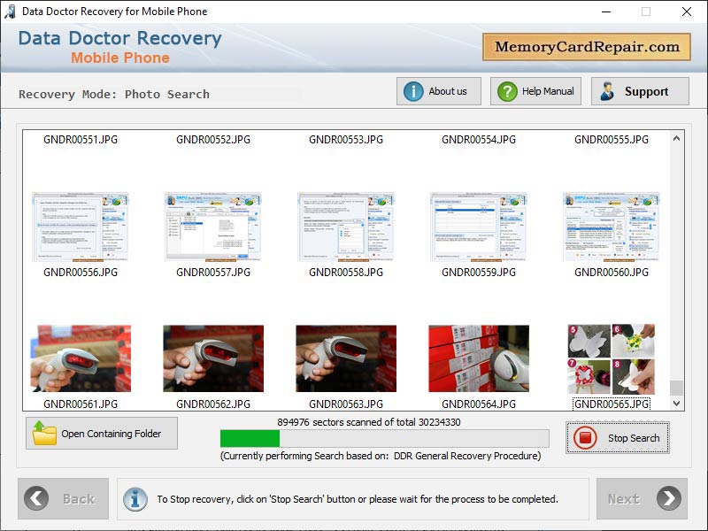 Captura de pantalla de Mobile Phone Data Recovery