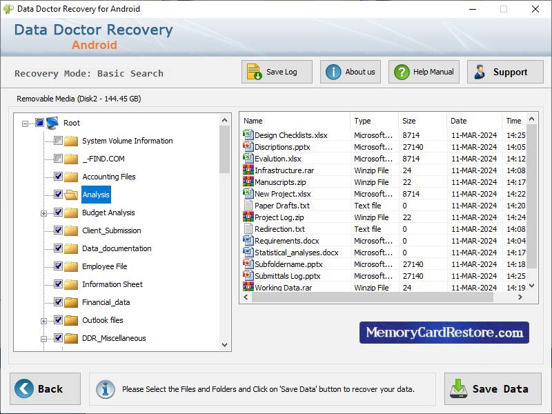Captura de pantalla de Android Data Restore App