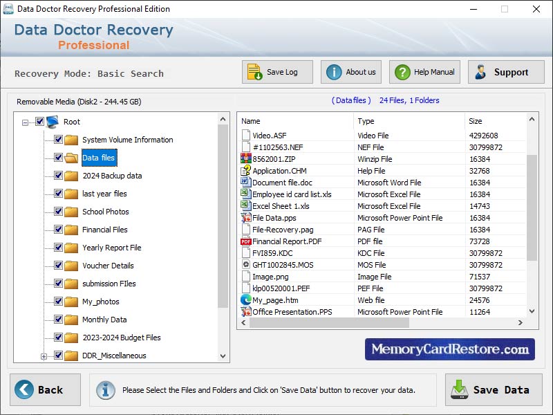 Captura de pantalla de Memory Card Restore Program
