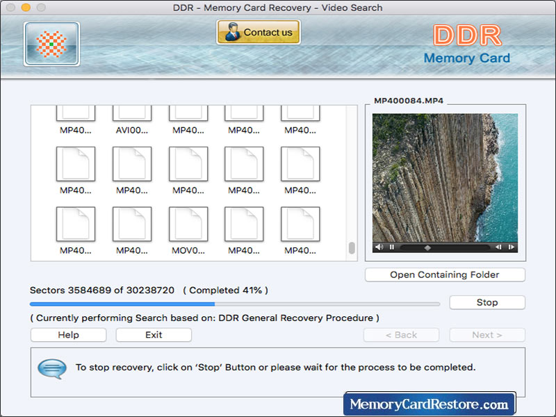 Captura de pantalla de Mac Memory Card Restore App