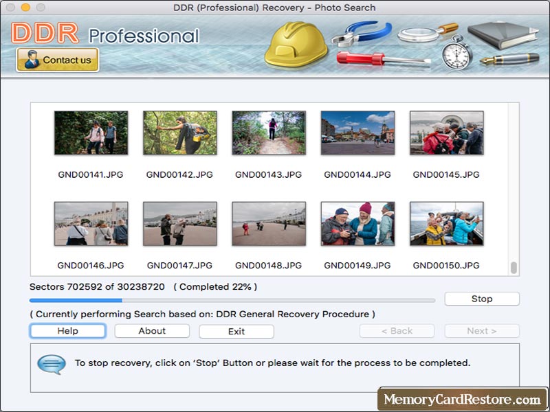 Captura de pantalla de Mac Memory Card Restore Software