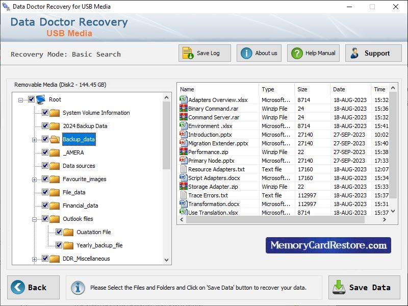Captura de pantalla de Removable Media Restore Software