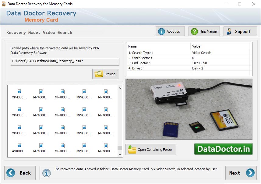 Captura de pantalla de Flash Memory Card data retrieval