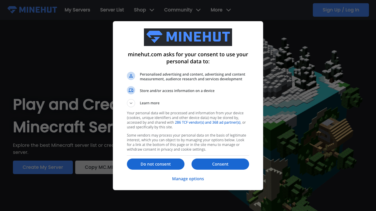 Captura de pantalla de Minehut