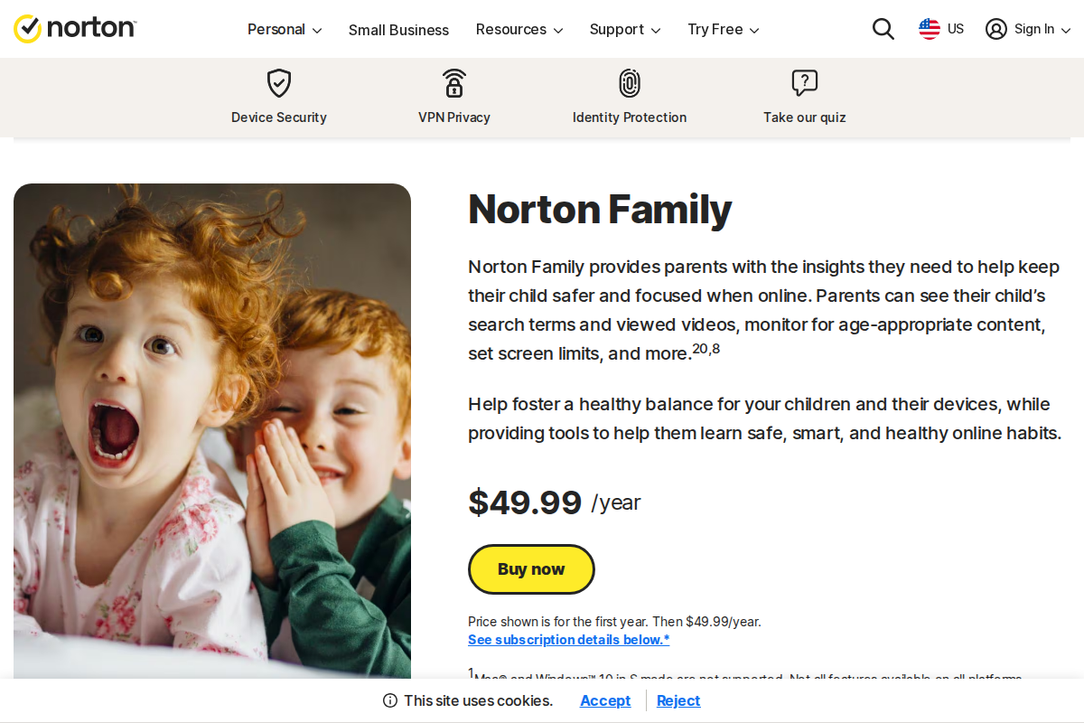 Captura de pantalla de Norton Family