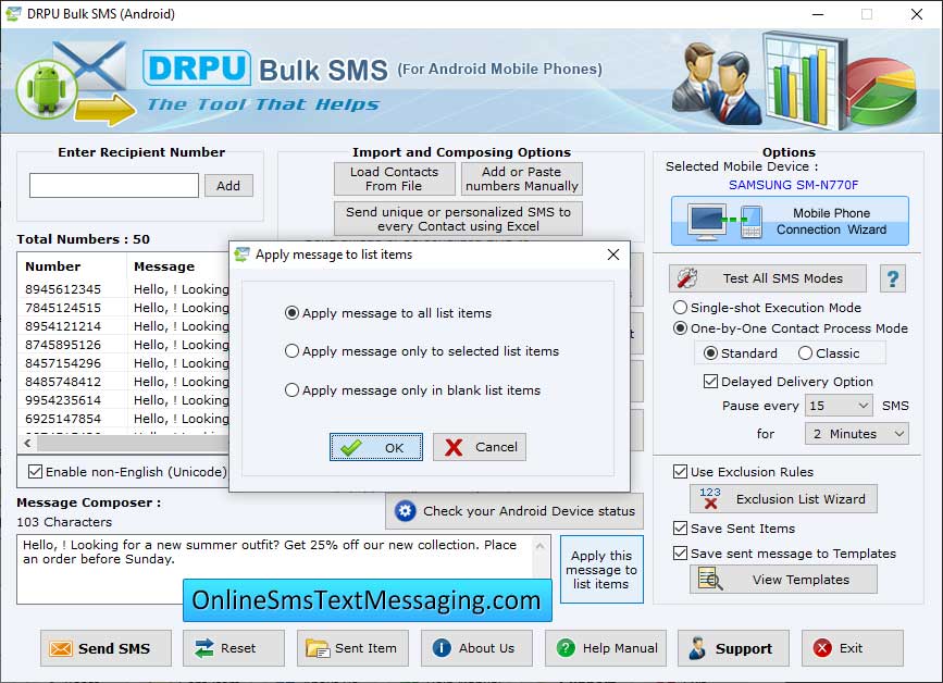 Captura de pantalla de Android SMS Messaging Software