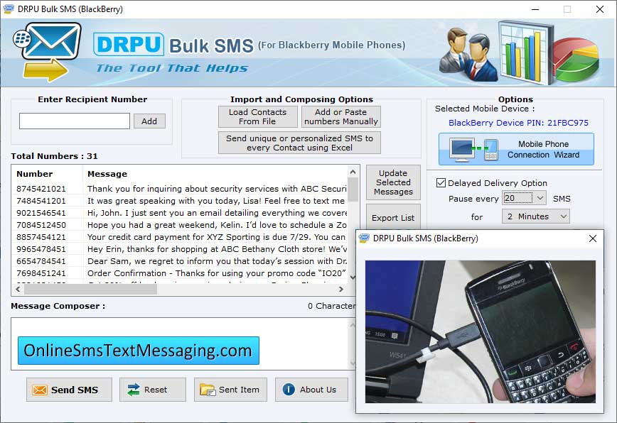 Captura de pantalla de Online Bulk SMS Blackberry