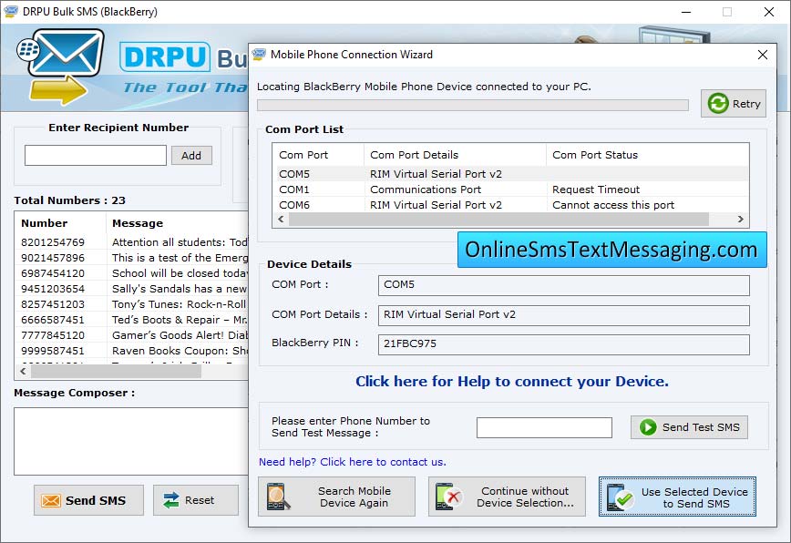 Captura de pantalla de Online Blackberry Text Messaging