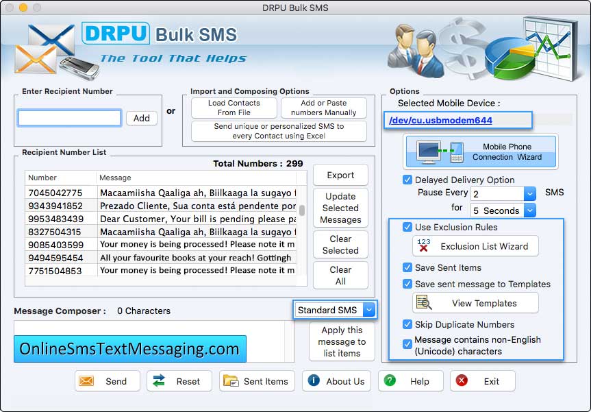 Captura de pantalla de Online Mac Bulk SMS