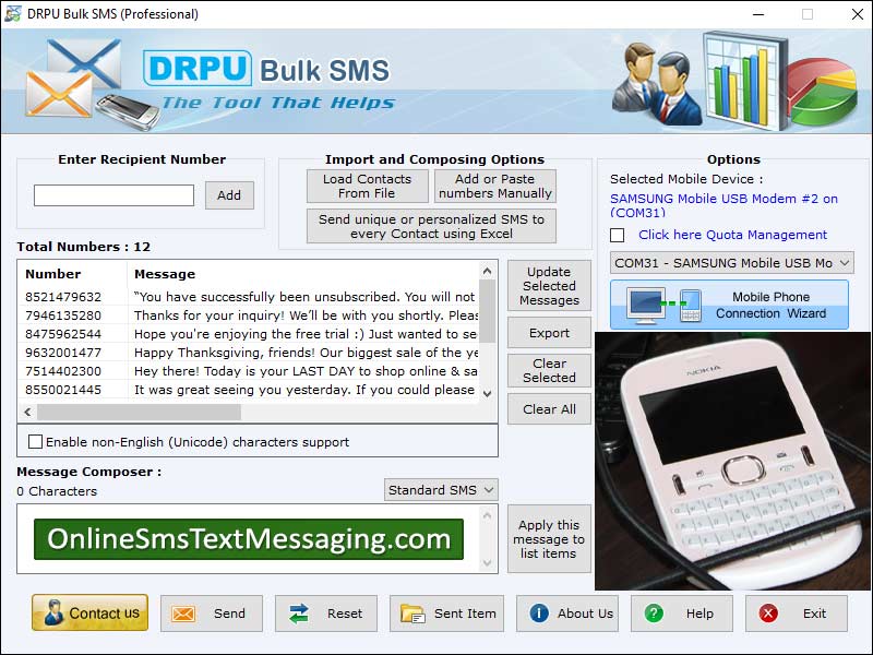 Captura de pantalla de SMS Text Messaging Software