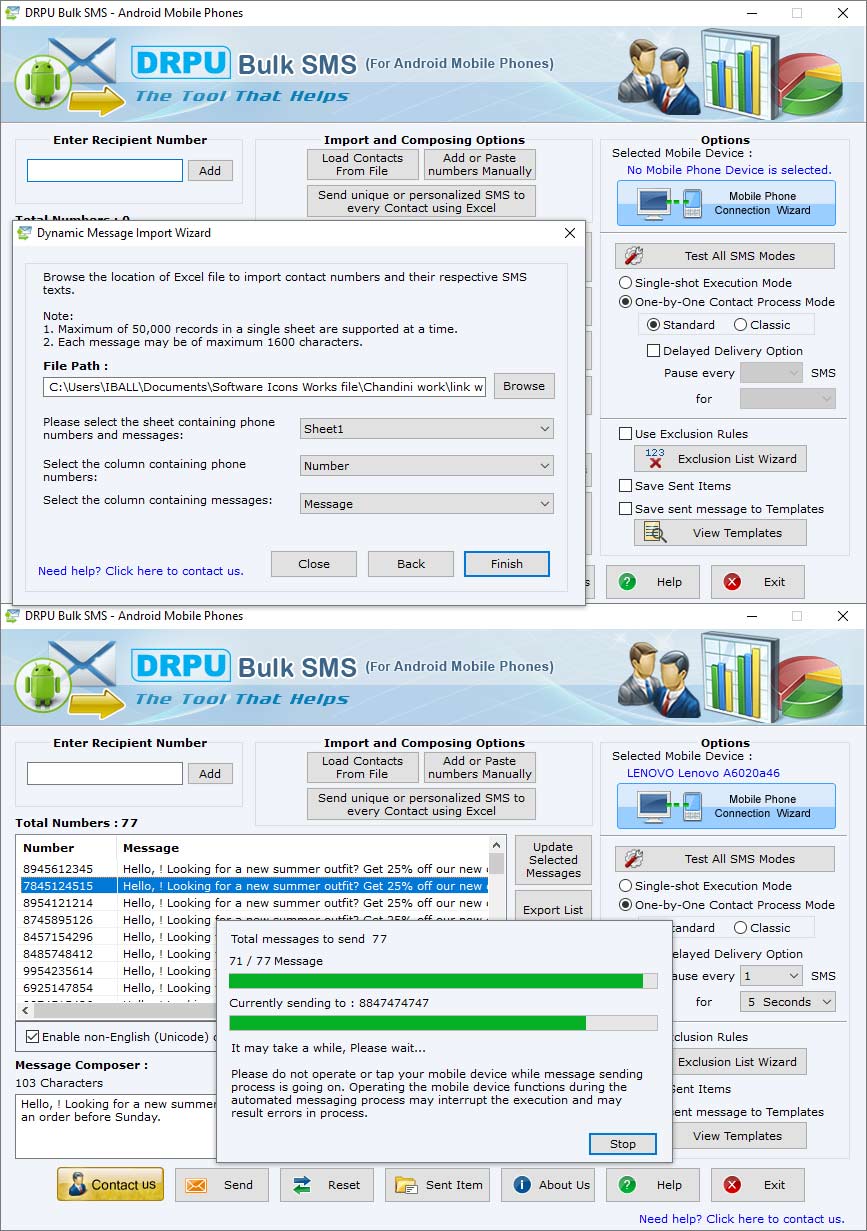 Captura de pantalla de Android SMS Application
