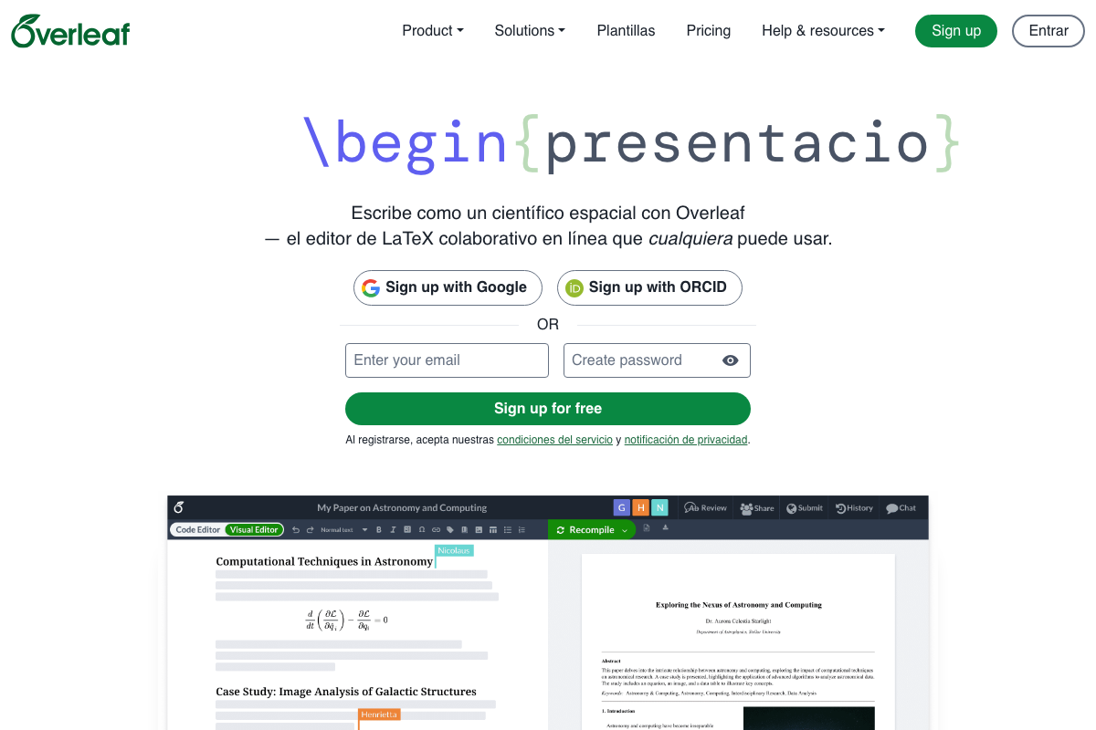 Captura de pantalla de Overleaf