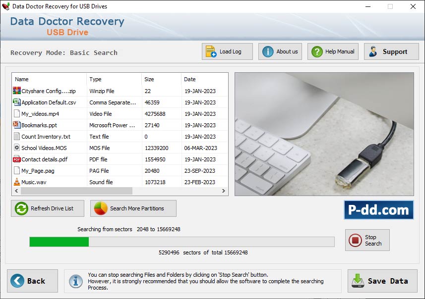 Captura de pantalla de USB drive Data Recovery