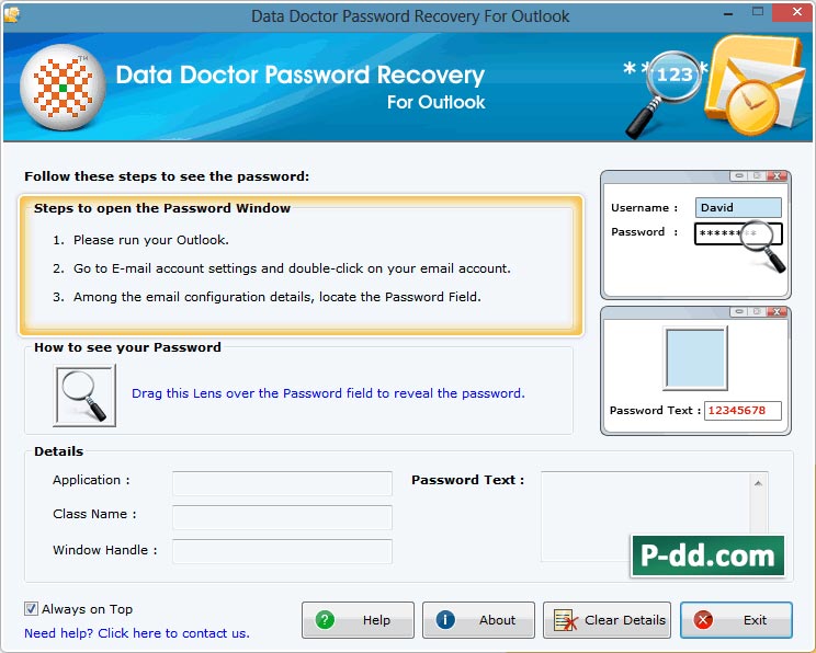Captura de pantalla de Outlook Express Password Viewer