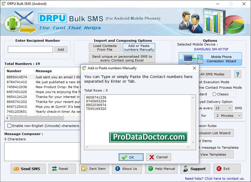 Captura de pantalla de Android Mobile SMS Software