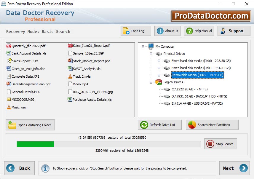 Captura de pantalla de Data Restore Software