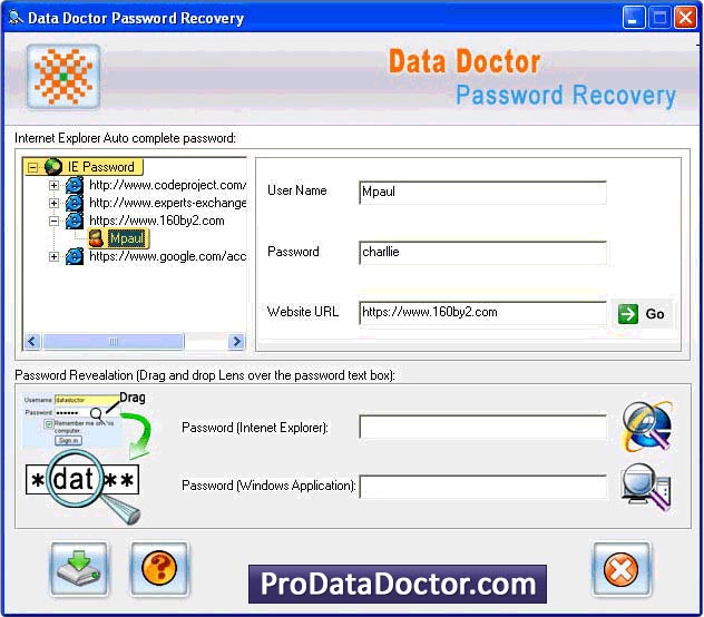 Captura de pantalla de IE Passwords Recovery Software