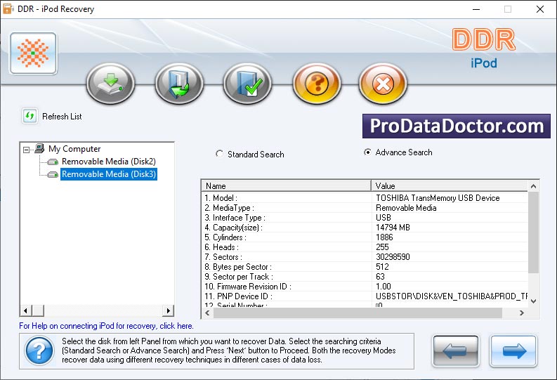 Captura de pantalla de iPod Data Recovery Tool