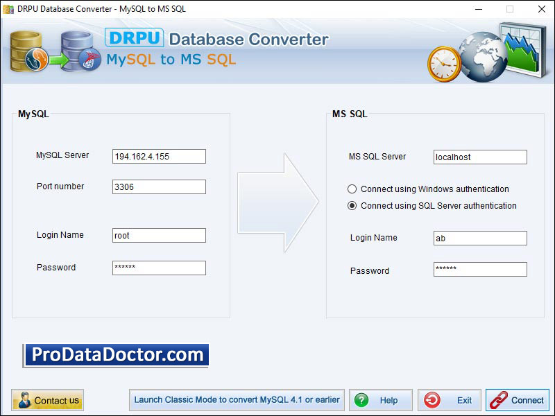 Captura de pantalla de MySQL Database Converter
