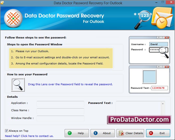 Captura de pantalla de Outlook Password Revealer