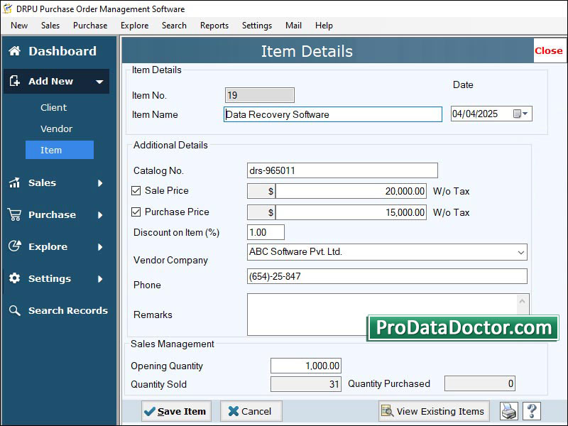 Captura de pantalla de Purchase Order System