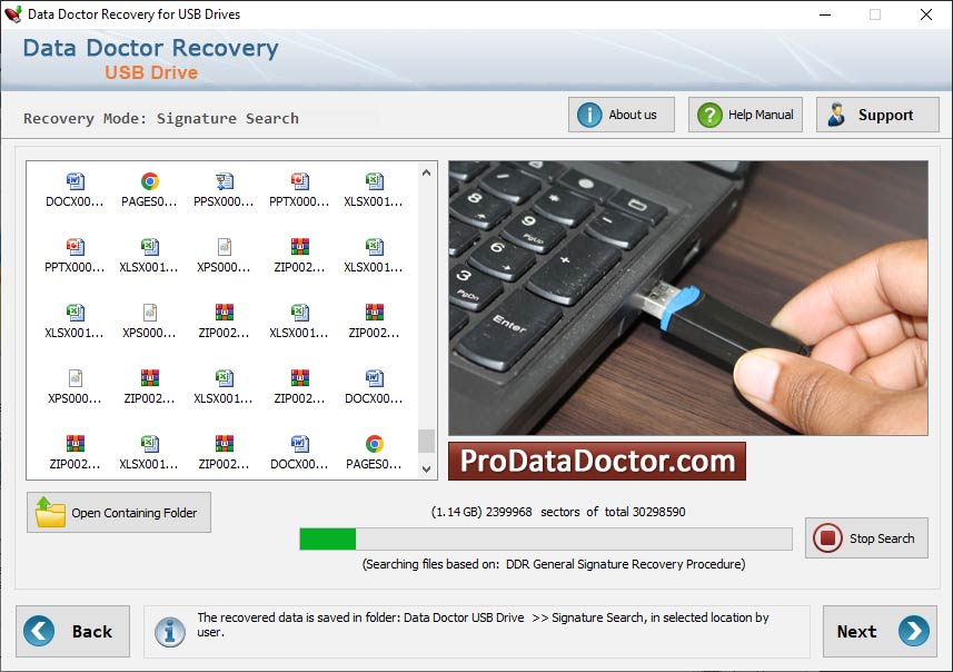 Captura de pantalla de Restore USB Files Software