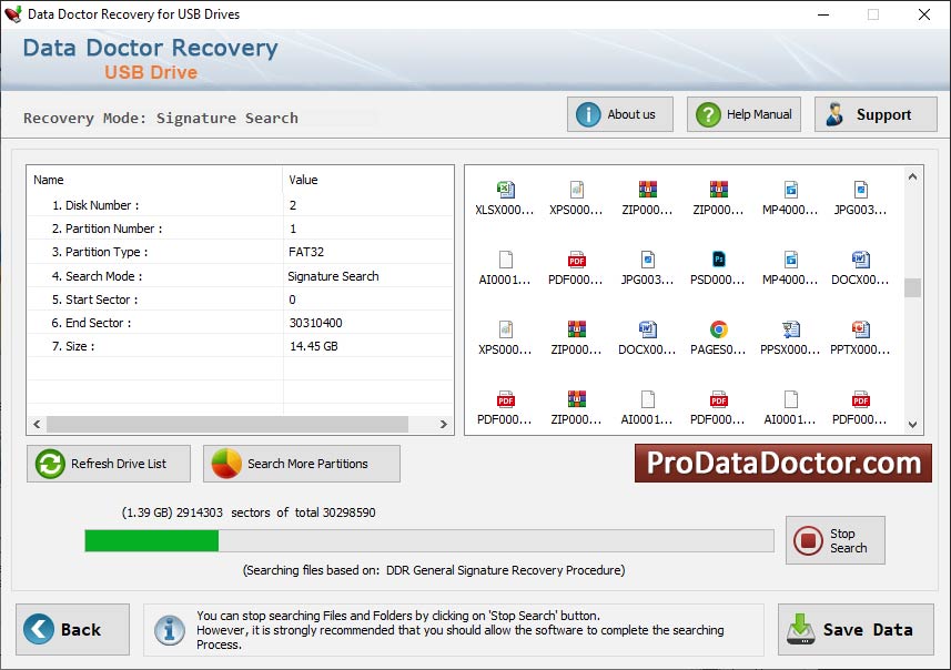 Captura de pantalla de Thumb Drive Data Recovery Software