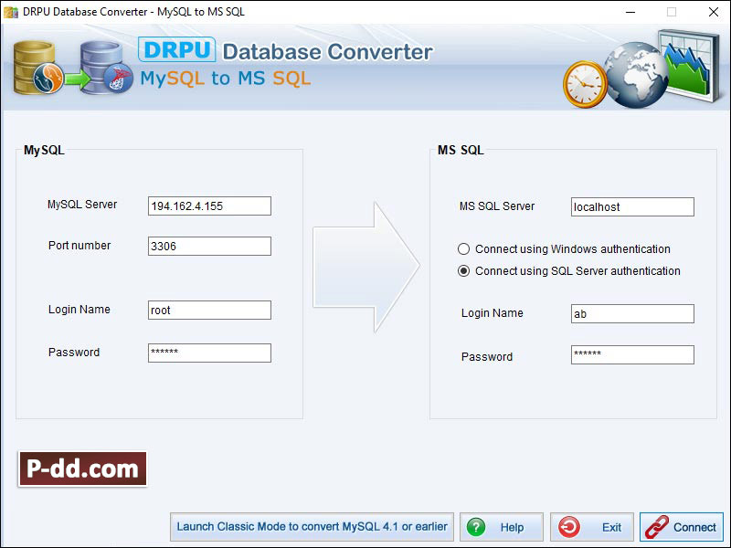 Captura de pantalla de MySQL DB to MSSQL Migration Tool