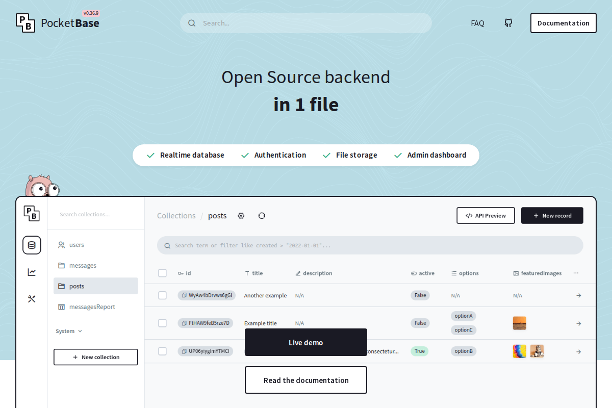 Captura de pantalla de Pocketbase