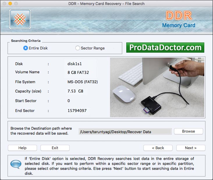 Captura de pantalla de Memory Cards Recovery Mac