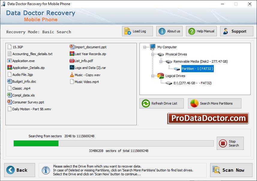 Captura de pantalla de Mobile Phone Data Recovery